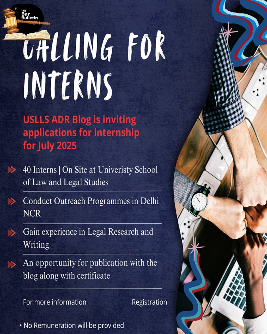 Call for Summer Research Outreach Internship with ADR Cell, USLLS & Outreach and Extension Activities, GGSIPU