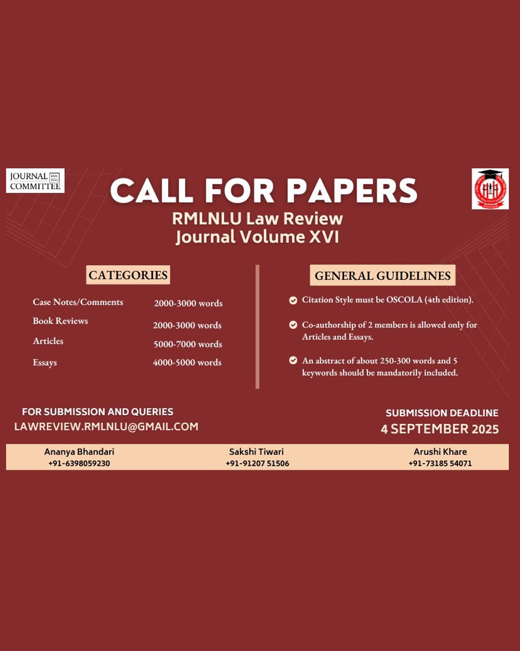 Call for Papers : RMLNLU Law Review Volume XVI (2025-26)