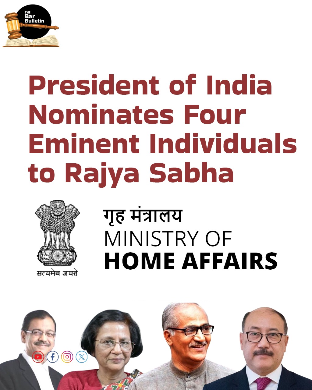 President of India nominates four eminent individuals to Rajya Sabha